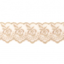 Кружево декоративное, нежная вышивка на тонкой капроновой основе, ширина 40 мм, цвет бежевый (60), намотка 10 ярдов