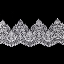 Кружево гипюр с пайетками, ширина 260 мм, цвет сияющий белый, намотка 10 ярдов 