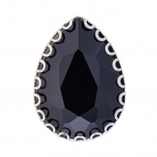 Стразы пришивные, стеклянные в оправе, форма капля, цвет серебро+черный, размер 13х18 мм