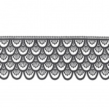 Кружево ажурное, нежная воздушная гирлянда в виде чешуек с резным краем, ширина 120 мм, цвет черный, намотка 15 ярдов