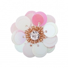 Аппликация с элементами из бисера и страз, цвет белый радужный (голография), диаметр 30 мм