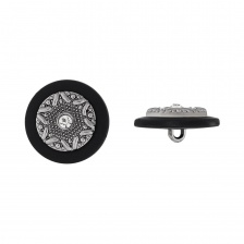 Пуговица пластиковая на ножке, размер 48L, основа черная, вставка цвета темный никель с белой стразой