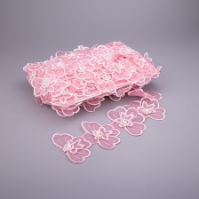 Кружево "Бантики" на капроновой ленте со стразами, ширина 65 мм, цвет розовый, намотка 15 ярдов