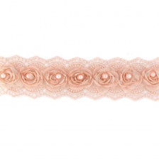 Кружево ажурное с отделкой из органзы и бусин, цвет грязно-розовый, ширина 60 мм, намотка 10 ярдов
