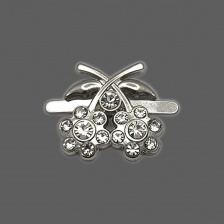 Брошь металлическая, тип крепления "усики", размер 20 мм х 20 мм, цвет серебряный+белые стразы