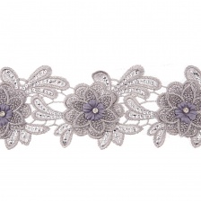 Кружево 3D на сетке с цветочным орнаментом, расшитое микробисером, пайетками и стразами, ширина 100 мм, цвет серебряный, намотка 10 ярдов 