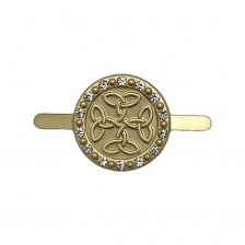 Брошь металлическая, крепление усики, диаметр 18 мм, цвет золотой матовый+белые стразы