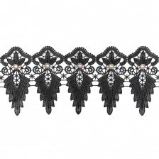 Кружево ажурное с отделкой, нежная кружевная гирлянда из полуцветочков и листьев с люверсами по всей длине издели, ширина 14 мм, намотка 15 ярдов, цвет черный
