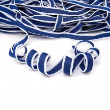 Тесьма трикотажная (лампасная), ширина 20 мм, цвет белый/синий с люрексом, намотка 55 ярдов