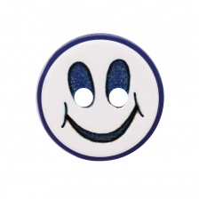 Пуговица пластиковая на два прокола "Смайлик", размер 20L, цвет белый/синий