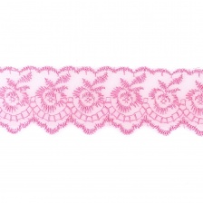 Кружево декоративное, нежная вышивка на тонкой капроновой основе, ширина 40 мм, цвет розовый (05), намотка 10 ярдов