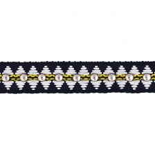 Декоративная тесьма отделочная с заклепками, ширина 20 мм, цвет синий+белый+никель, намотка 15 ярдов