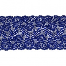 Кружево эластичное, ширина 150 мм, цвет ярко-синий, намотка 15 ярдов, материал лайкра