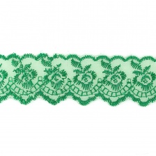 Кружево декоративное, нежная вышивка на тонкой капроновой основе, ширина 40 мм, цвет зеленый (19), намотка 10 ярдов