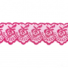Кружево декоративное, нежная вышивка на тонкой капроновой основе, ширина 40 мм, цвет фуксия (28), намотка 10 ярдов