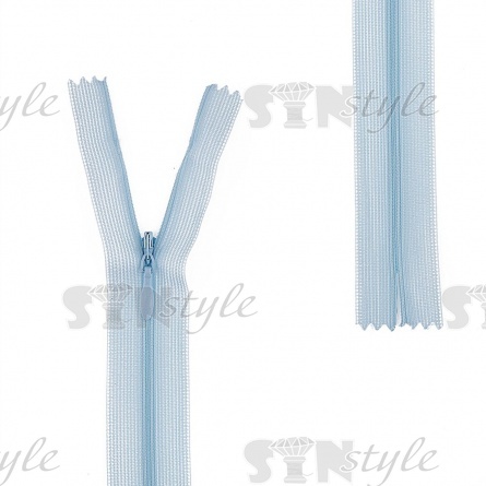 Молния спираль, тип 3, потайная, неразъемная, основа капрон, длина 50 см, цвет 901 (светло-голубой), бегунок цвета основы фото 1