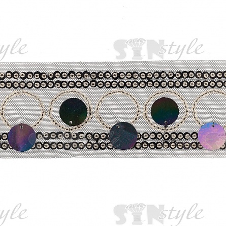 Тесьма из пайеток на сетке, цвет черный, ширина 50 мм, намотка 10 ярдов  фото 2