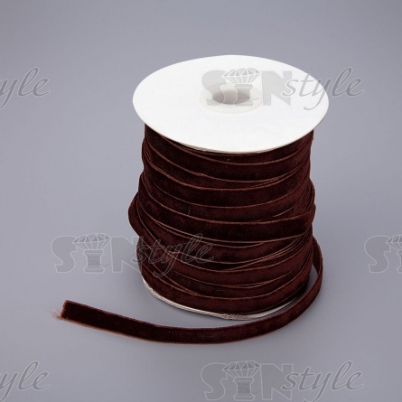 Лента бархатная, ширина 10 мм, цвет коричневый, намотка 50 ярдов фото 3