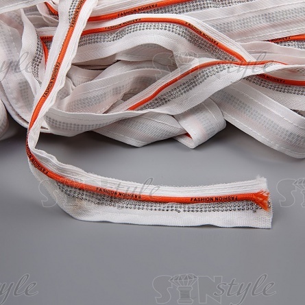 Декоративная тесьма отделочная лампасная со стразами, цвет белый+оранжевый, ширина 30 мм, намотка 50 ярдов фото 2