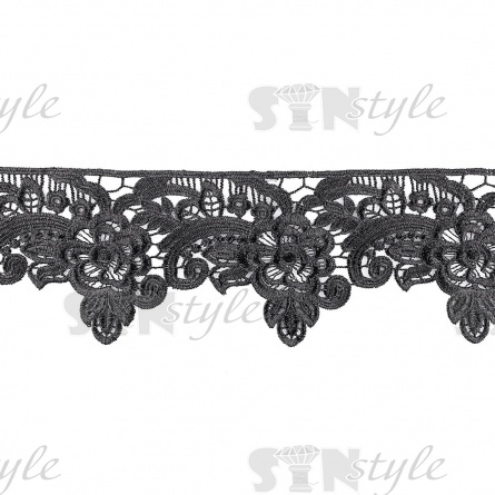Кружево ажурное, нежная цветочная гирлянда с резным краем, ширина 100 мм, цвет черный, намотка 15 ярдов фото 1