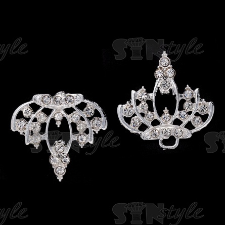 Застежка металлическая, цвет серебряный+стразы белые, размер 58х32 мм фото 2