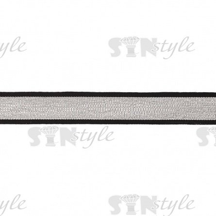 Лента репсовая декоративная, ширина 25 мм, намотка 50 ярдов, цвет черный+серебряный фото 2