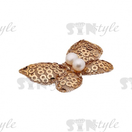 Аппликация 3D "Бабочка", цвет золотой + белые бусины, размер 40х30 мм фото 2