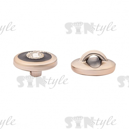 Пуговица пластиковая на ножке, размер 20L, золотая основа с черной эмалью и белой стразой фото 2