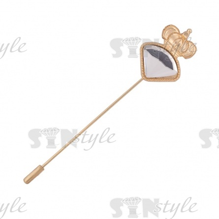 Брошь-игла металлическая со стразами, размер 20х90 мм, цвет золото+белая страза фото 1