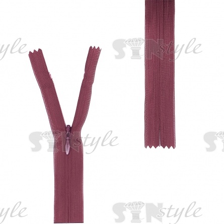 Молния спираль, тип 3, потайная, неразъемная, основа капрон, длина 50 см, цвет 527 (бордовый), бегунок цвета основы фото 1