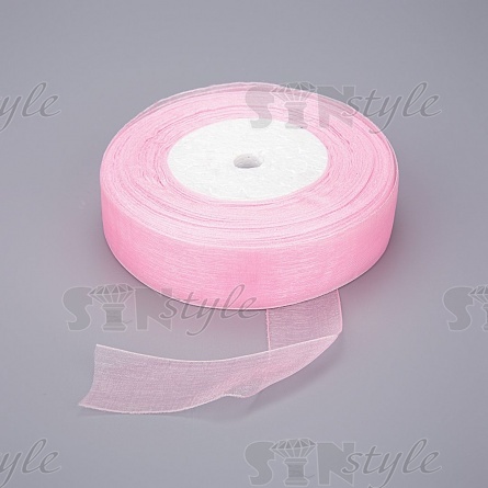 Декоративная лента капроновая, ширина 25 мм, намотка 50 ярдов, цвет розовый фото 1