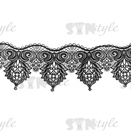Кружево ажурное, тонкое переплетение причудливых узоров с красивым резным краем, ширина 135 мм, цвет черный, намотка 15 ярдов фото 1