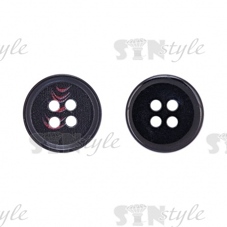 Пуговица пластиковая на четыре прокола, размер 24L, цвет черный/бордовый фото 1