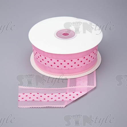 Декоративная лента капроновая, ширина 40 мм, намотка 25 ярдов, цвет розовый  фото 1