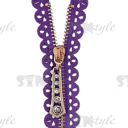 Молния металлическая, тип 3, разъемная, длина 60 см, цвет 170 (фиолетовый), звенья золотистые, бегунок золотистого цвета со стразами фото 2