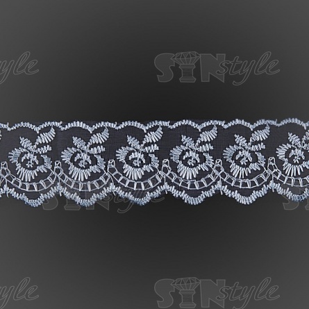 Кружево декоративное, нежная вышивка на тонкой капроновой основе, ширина 40 мм, цвет св. голубой (104), намотка 10 ярдов фото 1