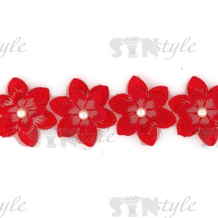 Цветочки из капроновой ленты, ширина 60 мм, намотка 20 ярдов.цвет красный (№ 4) фото 3