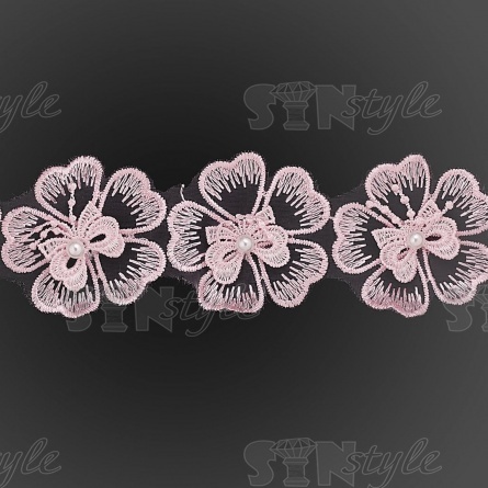 Кружево "Цветочки" украшено бусиной белого цвета, на капроновой ленте, ширина 55 мм, цвет розовый, намотка 20 ярдов фото 2