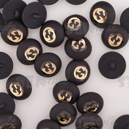 Пуговица пластиковая на ножке, 34L, черная с золотом фото 3