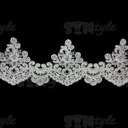 Кружево гипюр, тонкое изящное кружево с цветочным узором, ширина 145 мм, намотка 10 ярдов, цвет сияющий белый  фото 1