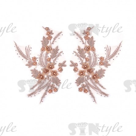 Аппликация кружевная пришивная, размер 210х300 мм, цвет грязно-розовый фото 2