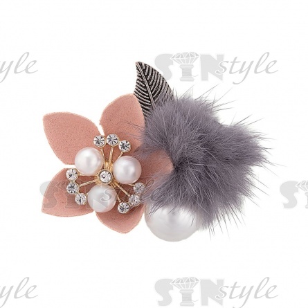 Цветочки декоративные с мехом, размер 50х40 мм, цвет бежевый фото 1