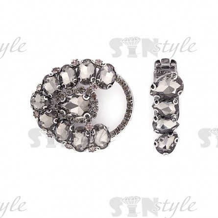 Застежка шубная металлическая, цвет темный никель, украшена стразами дымчатого цвета, размер 50*100мм фото 3