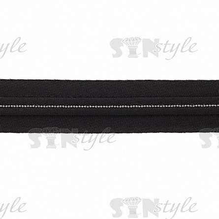 Декоративная тесьма отделочная с мелкими бусинами, цвет черный, ширина 30 мм, намотка 50 ярдов фото 2