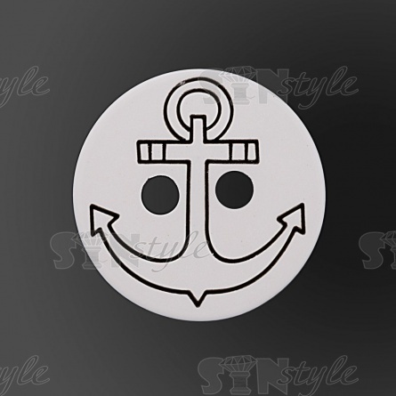 Пуговица пластиковая на два прокола "Якорь", белая с черным, 20L фото 2