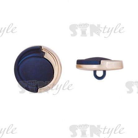 Пуговица пластиковая на ножке, круглой формы, золотая основа с темно-синей вставкой, размер 40L фото 1