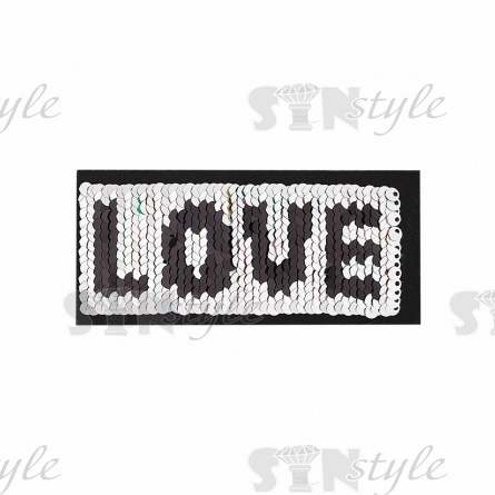 Термоаппликация-перевертыш из двухсторонних пайеток "LOVE", размер 140х52 мм фото 2