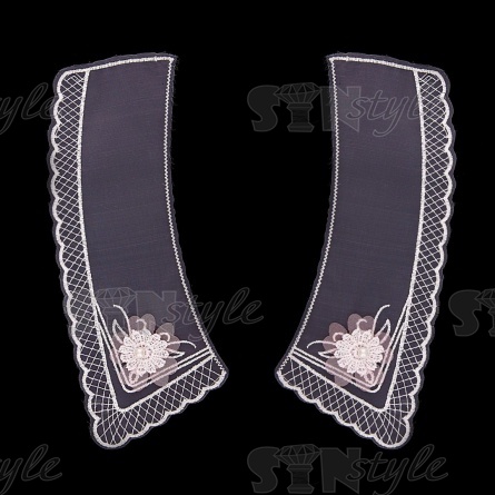 Воротник пришивной капроновый с вышивкой и цветками, размер 200x80 мм фото 1