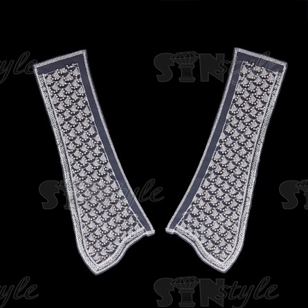 Воротник пришивной из тонкого капрона, расшитый микробисером и пайетками, размер 240х90 мм фото 1