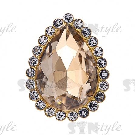 Стразы пришивные стеклянные в оправе, форма капля, цвет серебро+шампань, размер 10х14 мм фото 1